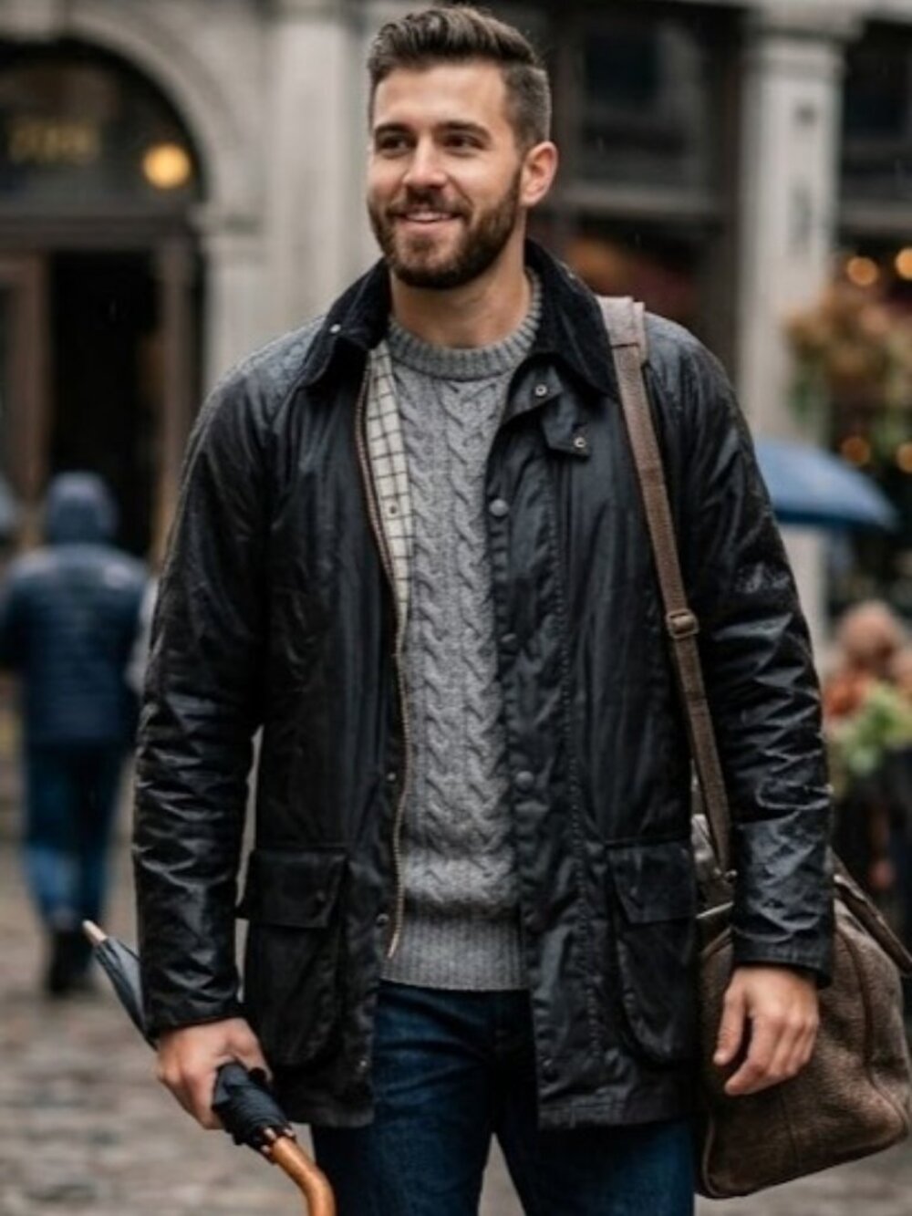 Barbour Chesterton Waxed Jacket XL Black Oilskin Field Coat England Style